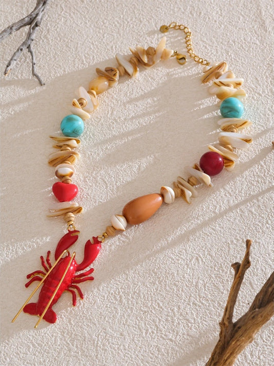 Ocean shell lobster crayfish pendant necklace - product image