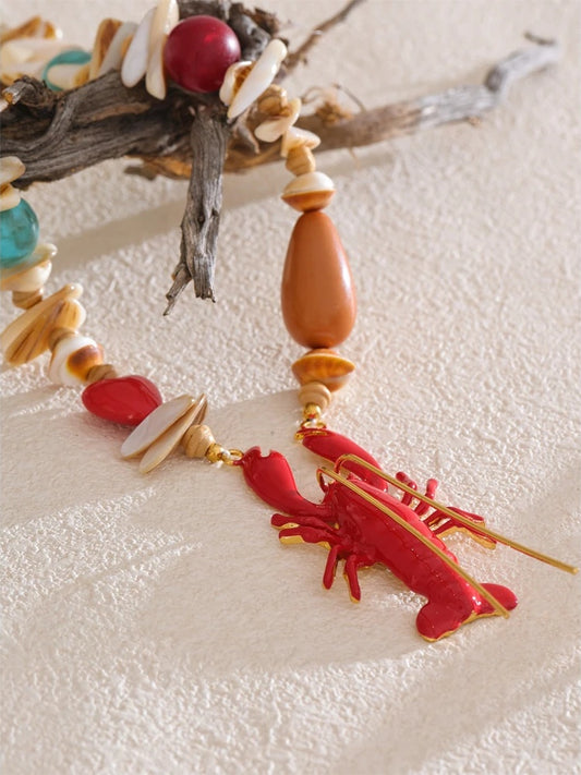Ocean shell lobster crayfish pendant necklace - product image