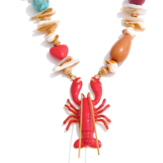 Ocean shell lobster crayfish pendant necklace - product image