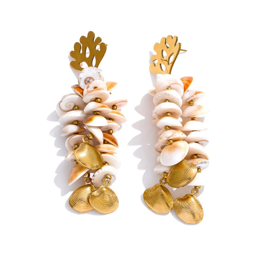 Ocean shell long dangle summer earrings - product image