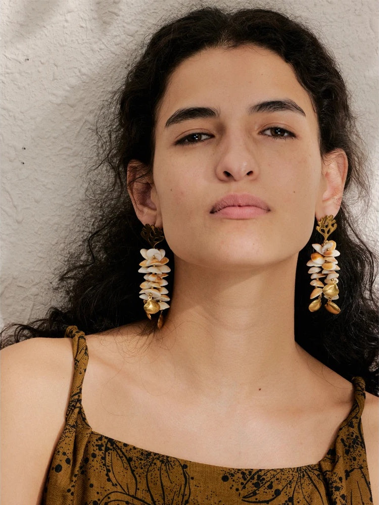 Ocean shell long dangle summer earrings - product image