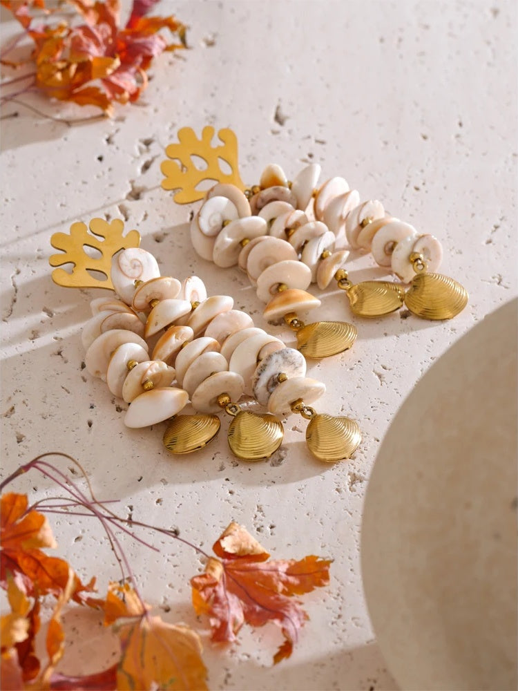 Ocean shell long dangle summer earrings - product image