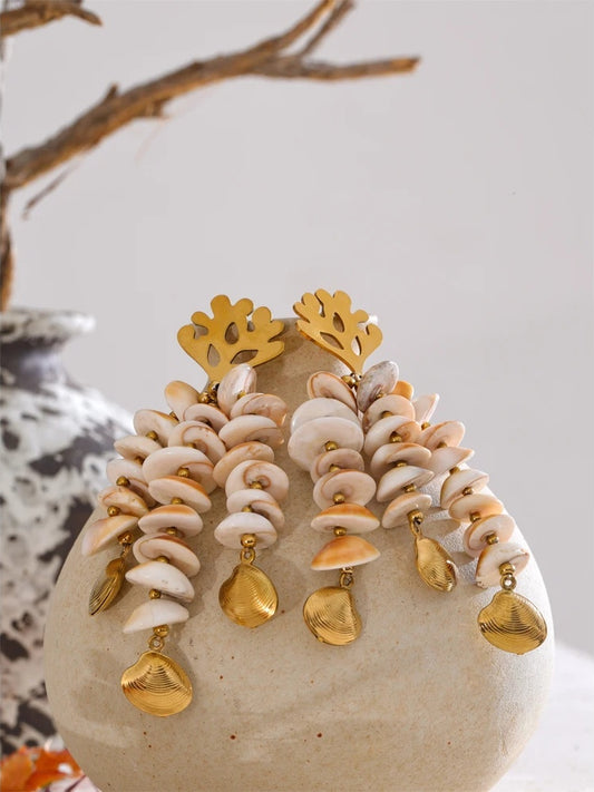 Ocean shell long dangle summer earrings - product image
