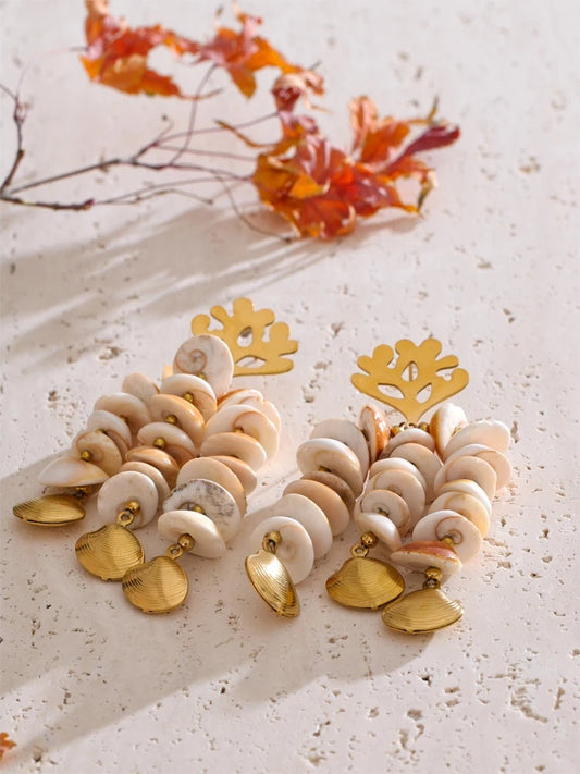 Ocean shell long dangle summer earrings - product image