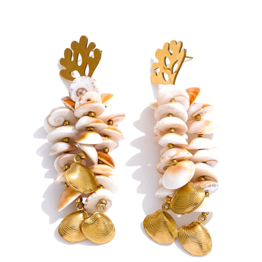 Ocean shell long dangle summer earrings - product image