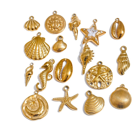 Ocean shell starfish seahorse charm necklace - product image