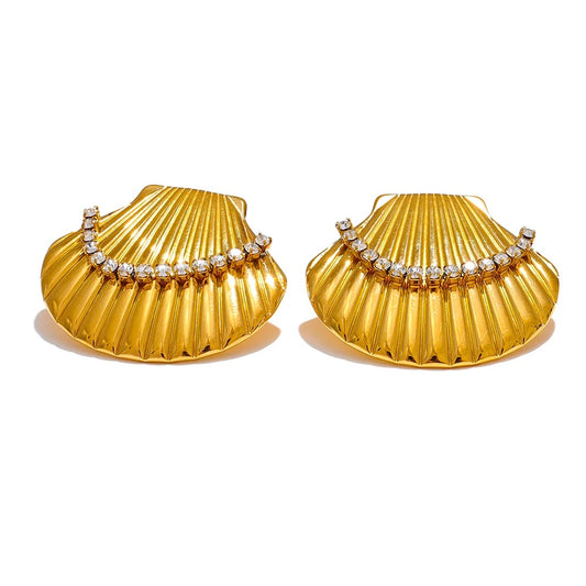 Ocean shell zircon summer holiday stud earrings - product image