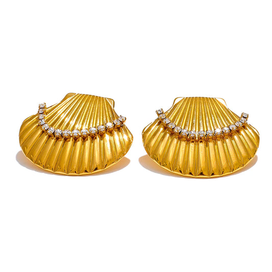 Ocean shell zircon summer holiday stud earrings - product image