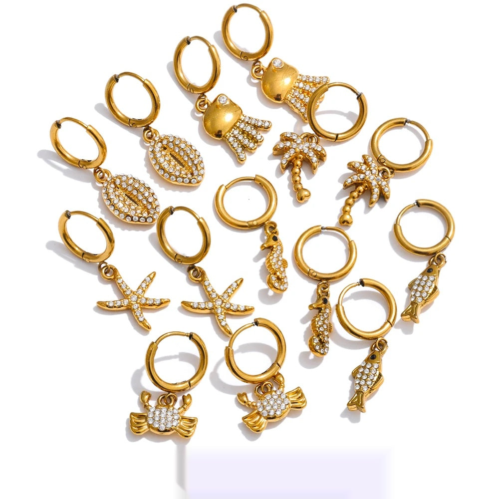 Ocean starfish crab octopus hoop earrings - product image