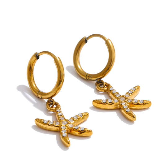 Ocean starfish crab octopus hoop earrings - product image