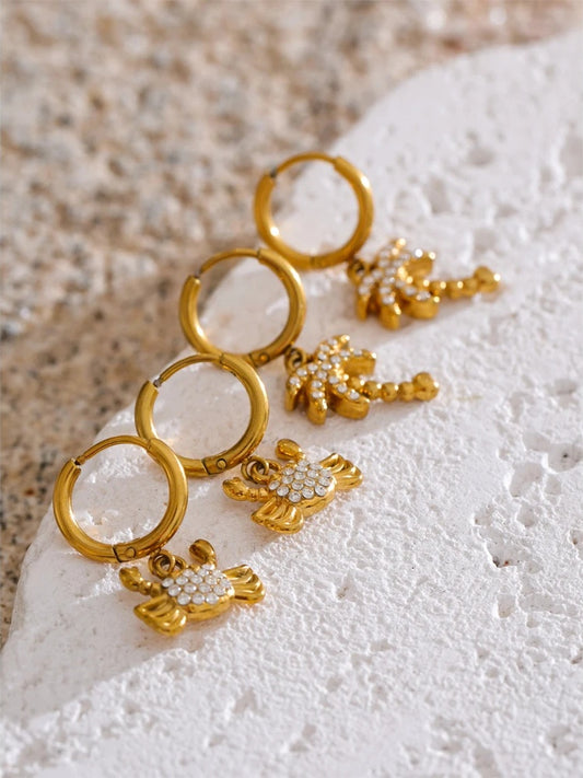 Ocean starfish crab octopus hoop earrings - product image