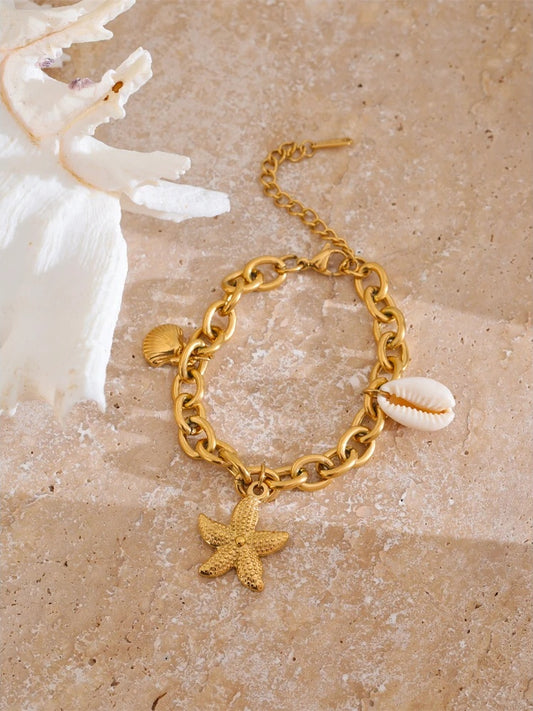 Ocean starfish shell chain charm bracelet - product image