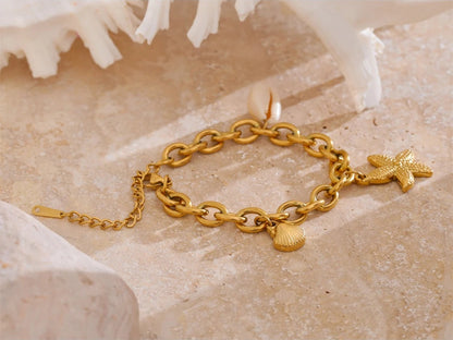 Ocean starfish shell chain charm bracelet - product image