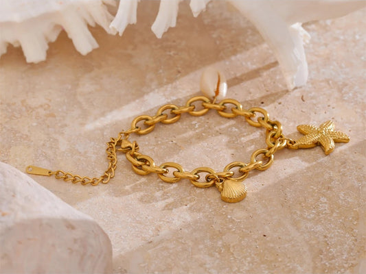 Ocean starfish shell chain charm bracelet - product image
