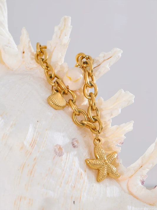 Ocean starfish shell chain charm bracelet - product image