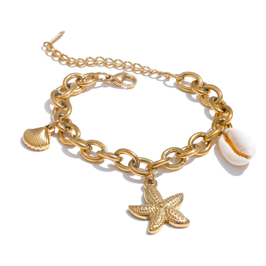 Ocean starfish shell chain charm bracelet - product image