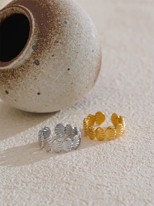 Ocean style adjustable metal shell open ring - product image