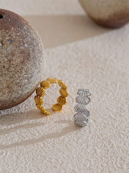 Ocean style adjustable metal shell open ring - product image
