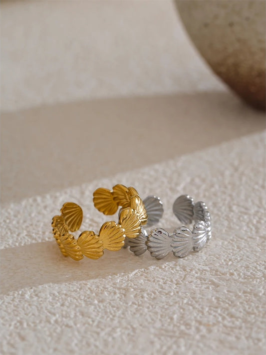Ocean style adjustable metal shell open ring - product image