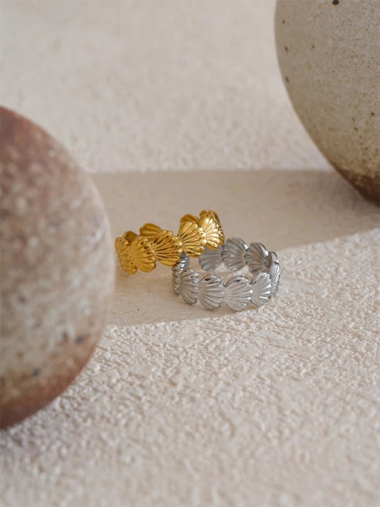 Ocean style adjustable metal shell open ring - product image
