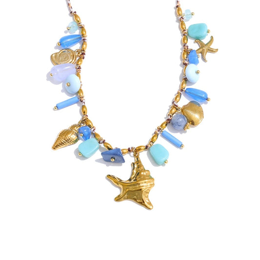 Ocean style blue resin starfish pendant necklace - product image
