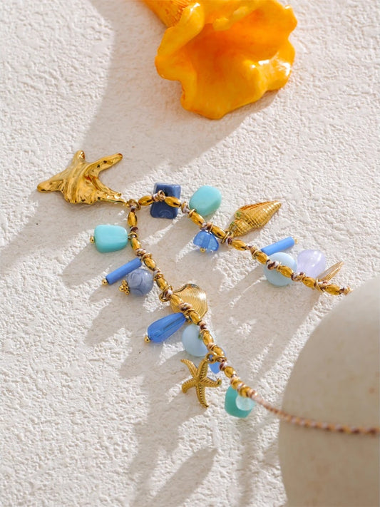 Ocean style blue resin starfish pendant necklace - product image