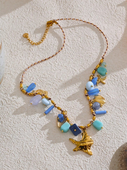 Ocean style blue resin starfish pendant necklace - product image