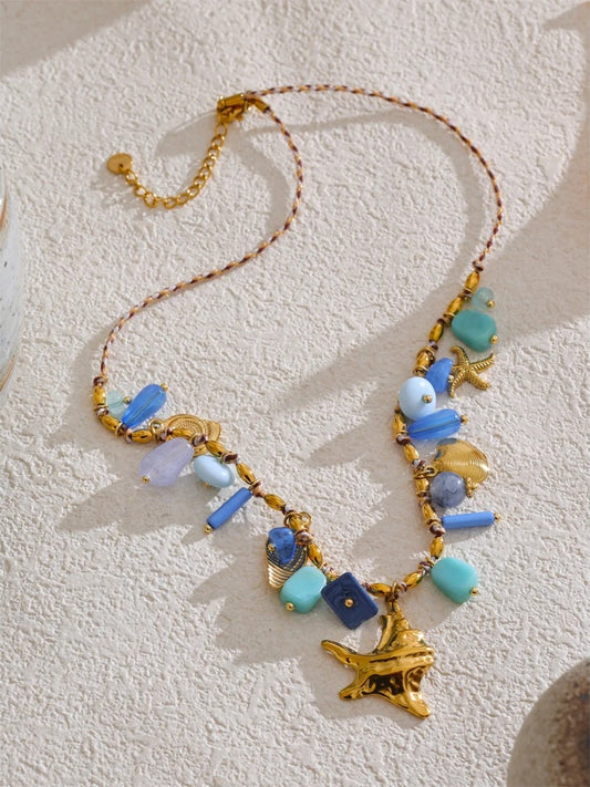 Ocean style blue resin starfish pendant necklace - product image