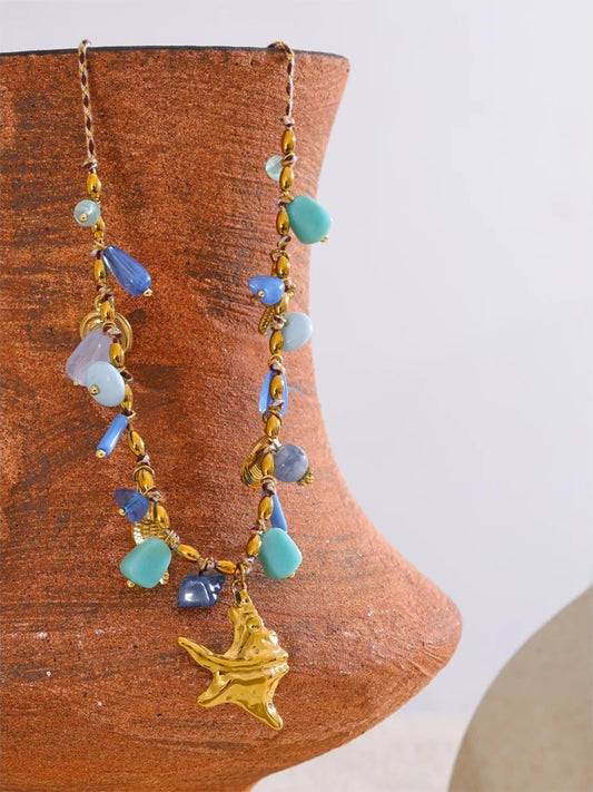 Ocean style blue resin starfish pendant necklace - product image
