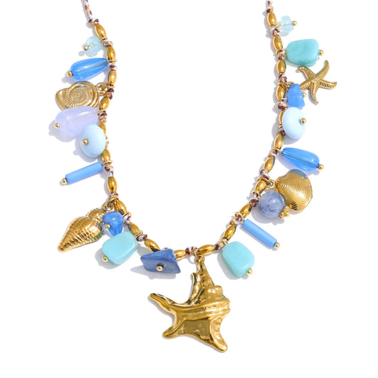Ocean style blue resin starfish pendant necklace - product image