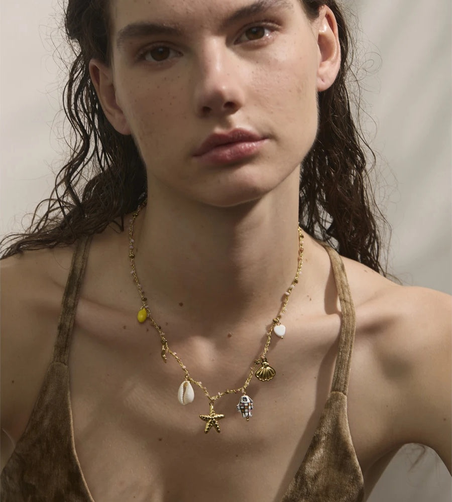Ocean style ceramic fish starfish shell pendant necklace - product image