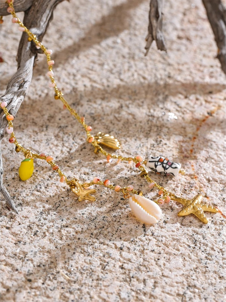 Ocean style ceramic fish starfish shell pendant necklace - product image