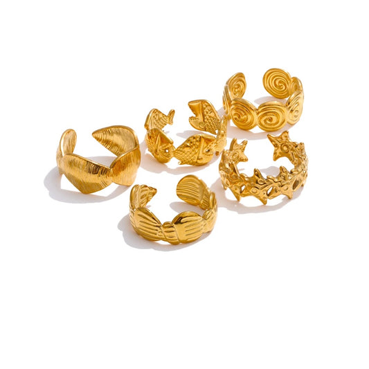 Ocean style conch shell fish pattern ring - product image