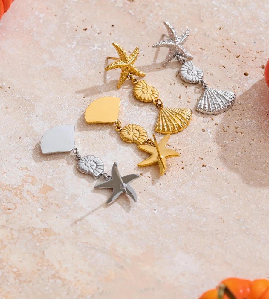 Ocean style conch shell starfish drop earrings - product image