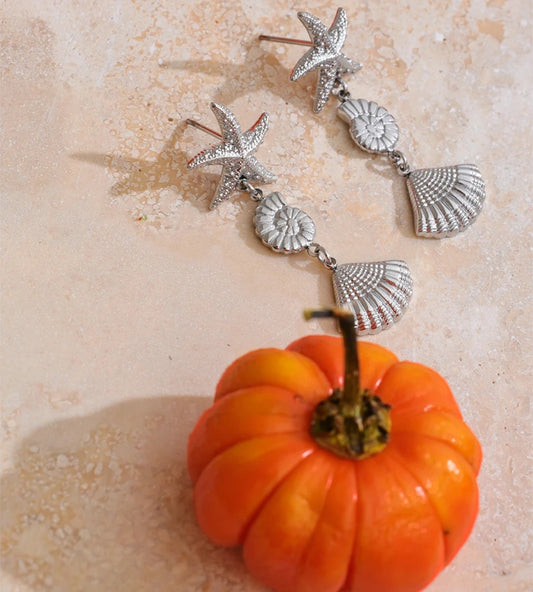 Ocean style conch shell starfish drop earrings - product image