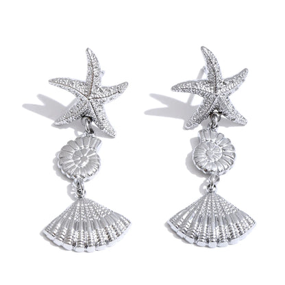 Ocean style conch shell starfish drop earrings - product image