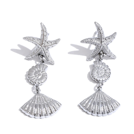 Ocean style conch shell starfish drop earrings - product image