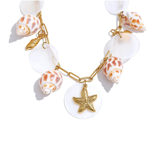 Ocean style conch starfish shell pendant necklace - product image