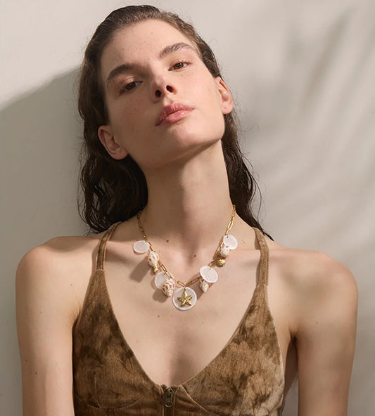 Ocean style conch starfish shell pendant necklace - product image