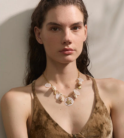 Ocean style conch starfish shell pendant necklace - product image