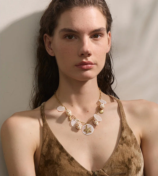 Ocean style conch starfish shell pendant necklace - product image