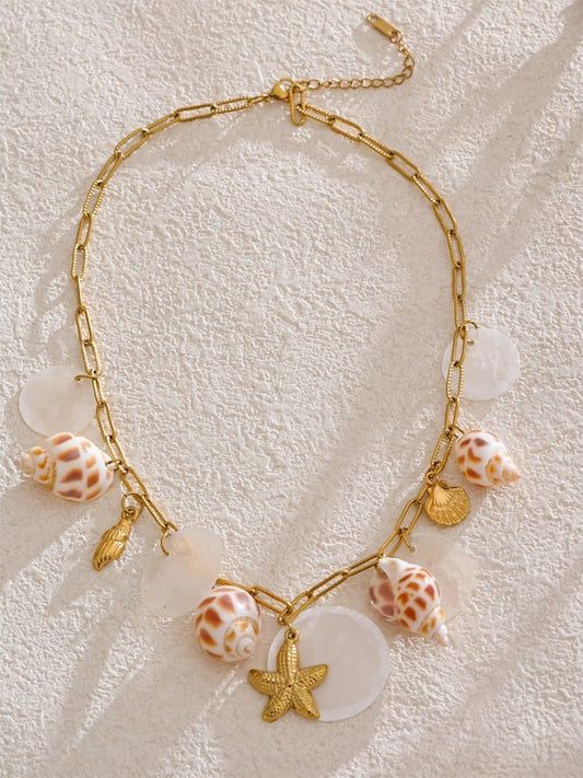 Ocean style conch starfish shell pendant necklace - product image