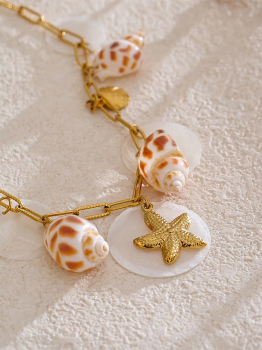Ocean style conch starfish shell pendant necklace - product image