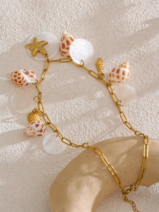 Ocean style conch starfish shell pendant necklace - product image
