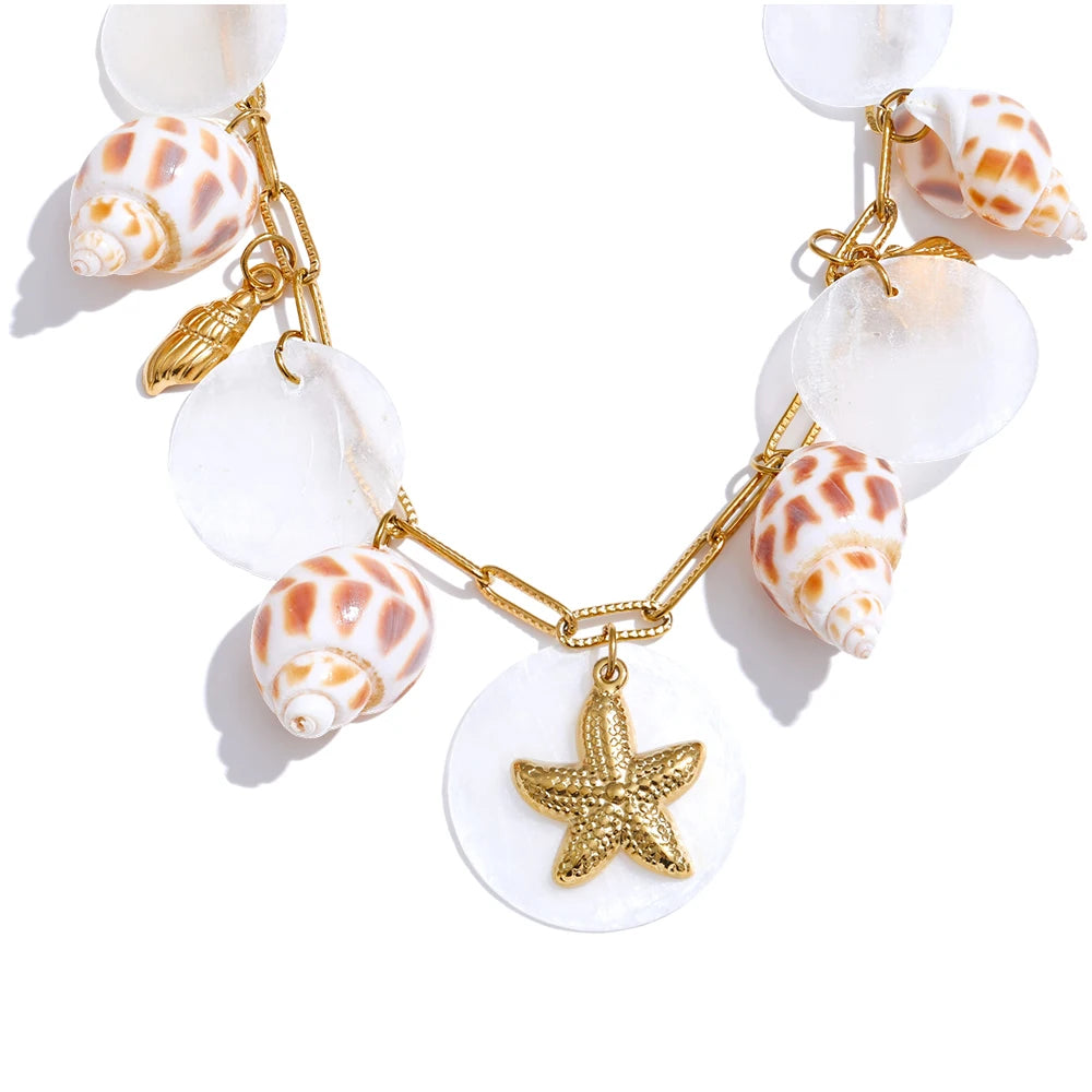 Ocean style conch starfish shell pendant necklace - product image