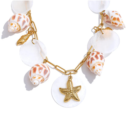 Ocean style conch starfish shell pendant necklace - product image
