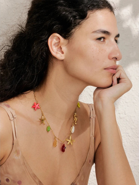 Ocean style crab starfish shell pendant necklace - product image