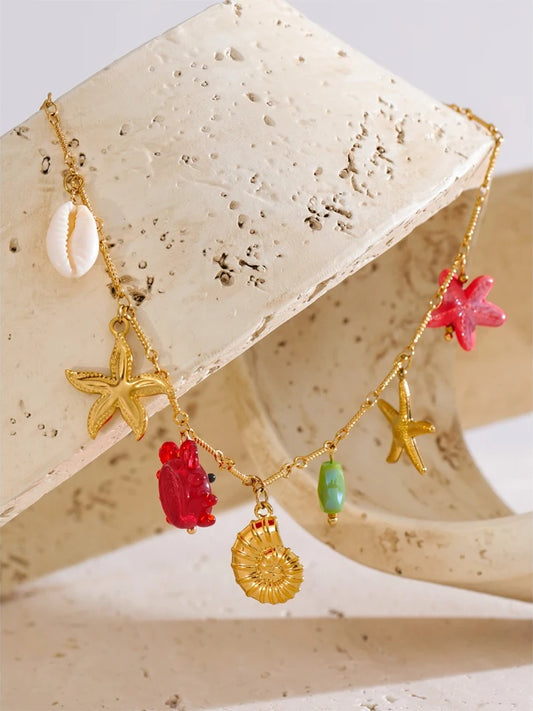 Ocean style crab starfish shell pendant necklace - product image