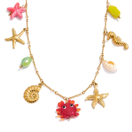 Ocean style crab starfish shell pendant necklace - product image