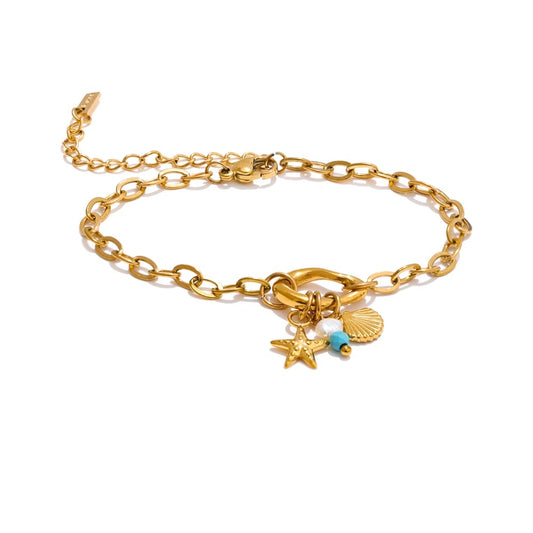 Ocean style pearl turquoise chain bracelet - product image